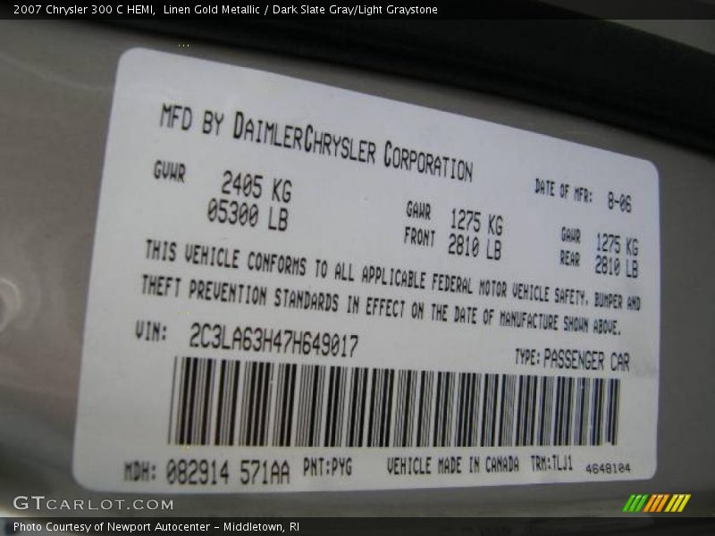 Linen Gold Metallic / Dark Slate Gray/Light Graystone 2007 Chrysler 300 C HEMI