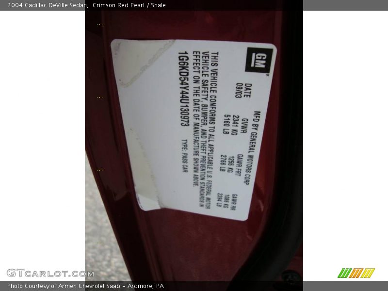 Crimson Red Pearl / Shale 2004 Cadillac DeVille Sedan