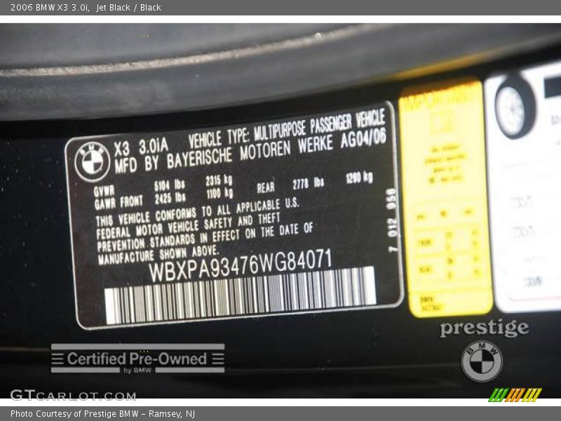 Jet Black / Black 2006 BMW X3 3.0i