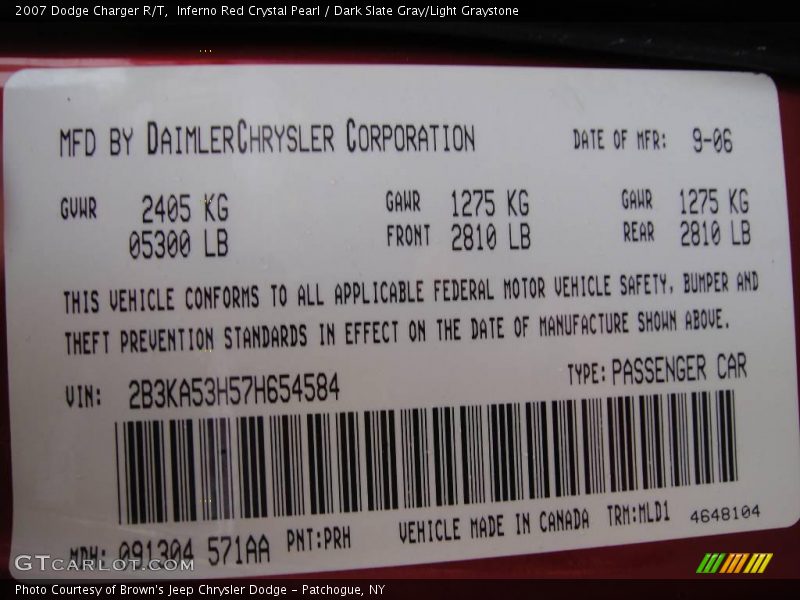Inferno Red Crystal Pearl / Dark Slate Gray/Light Graystone 2007 Dodge Charger R/T