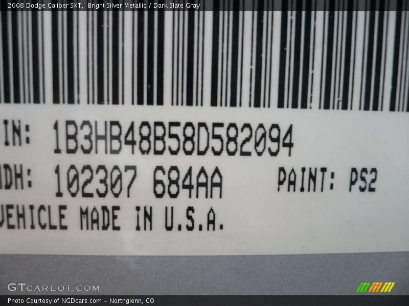 Bright Silver Metallic / Dark Slate Gray 2008 Dodge Caliber SXT