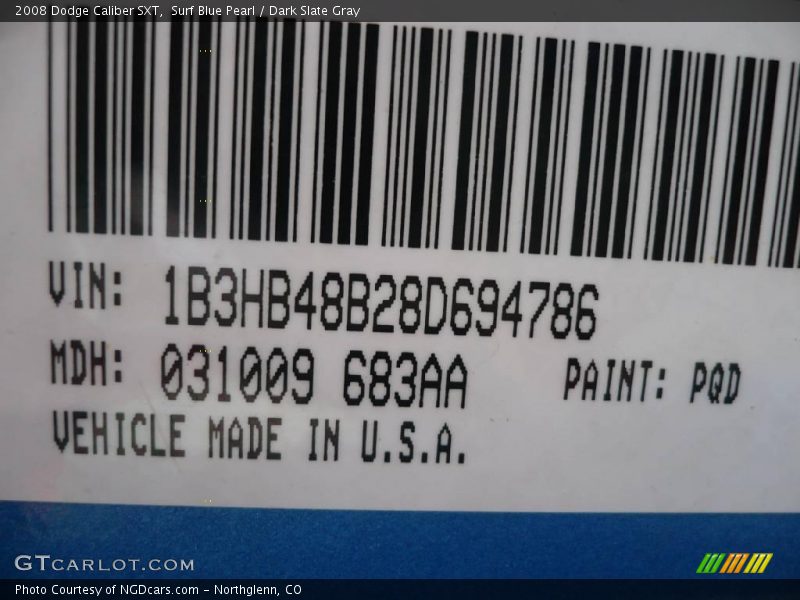 Surf Blue Pearl / Dark Slate Gray 2008 Dodge Caliber SXT
