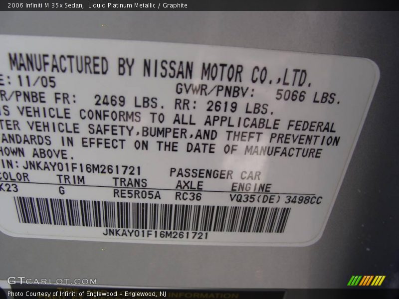 Liquid Platinum Metallic / Graphite 2006 Infiniti M 35x Sedan