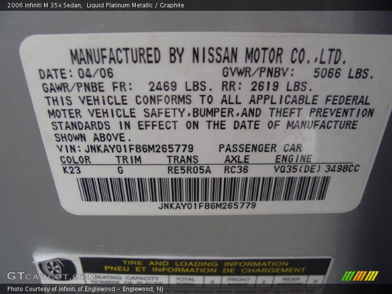Liquid Platinum Metallic / Graphite 2006 Infiniti M 35x Sedan