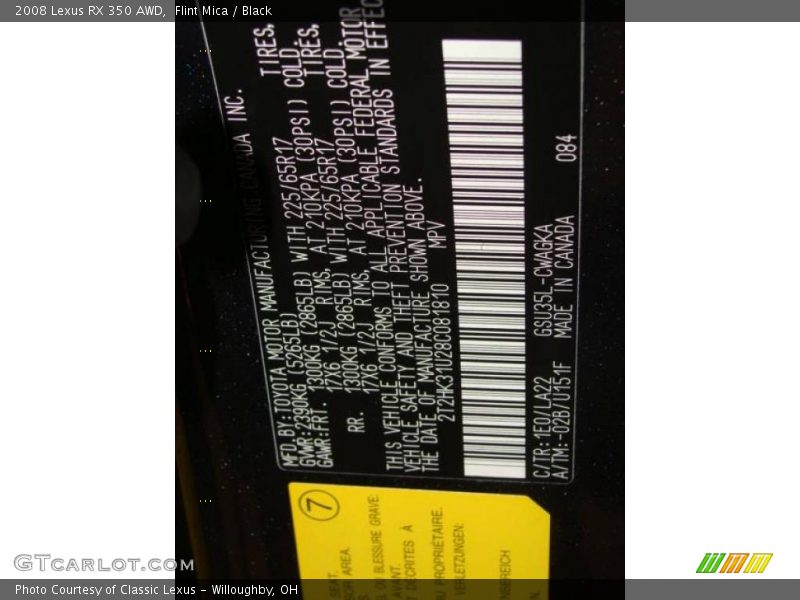 Flint Mica / Black 2008 Lexus RX 350 AWD
