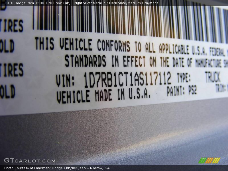 Bright Silver Metallic / Dark Slate/Medium Graystone 2010 Dodge Ram 1500 TRX Crew Cab