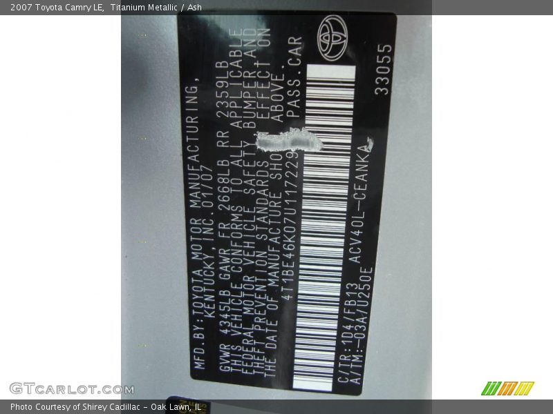 Titanium Metallic / Ash 2007 Toyota Camry LE