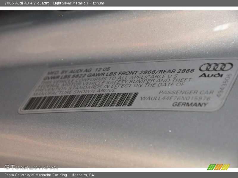 Light Silver Metallic / Platinum 2006 Audi A8 4.2 quattro