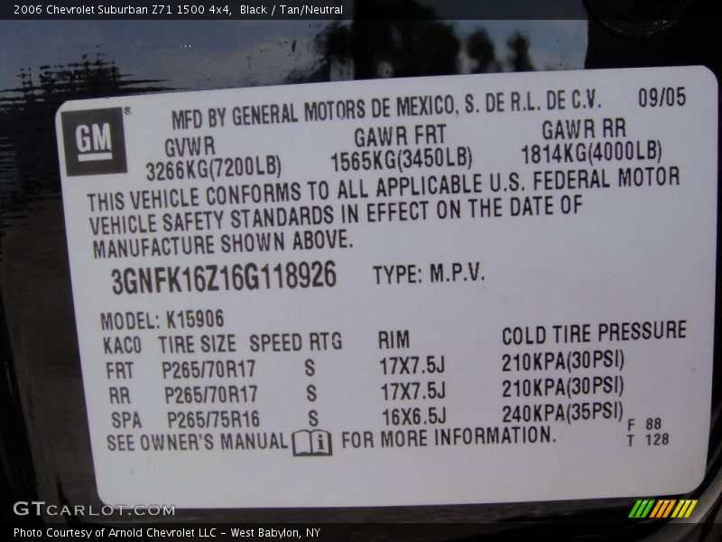Black / Tan/Neutral 2006 Chevrolet Suburban Z71 1500 4x4
