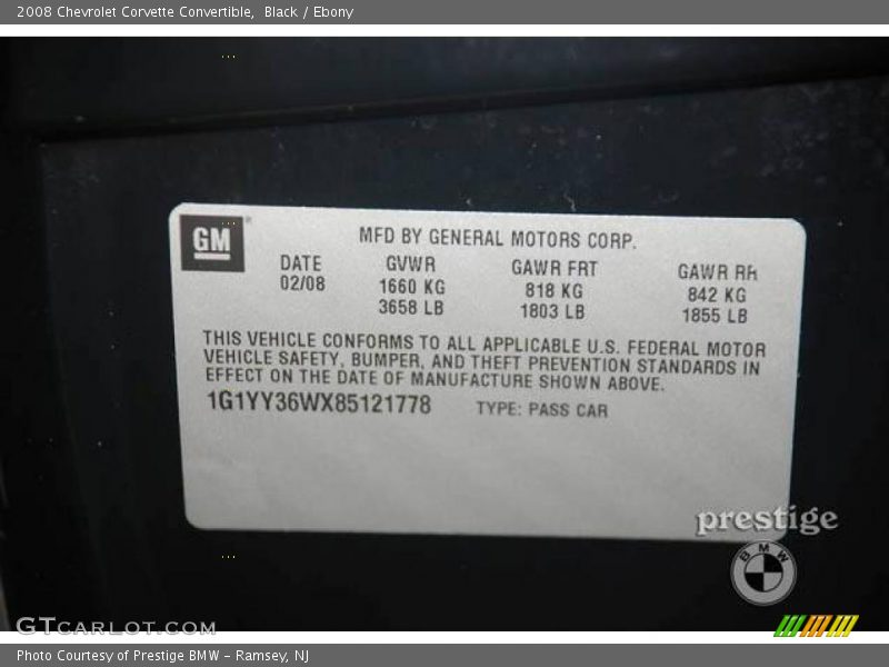 Black / Ebony 2008 Chevrolet Corvette Convertible