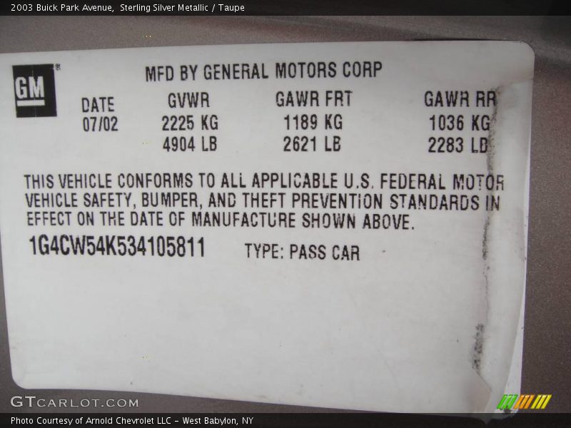 Sterling Silver Metallic / Taupe 2003 Buick Park Avenue