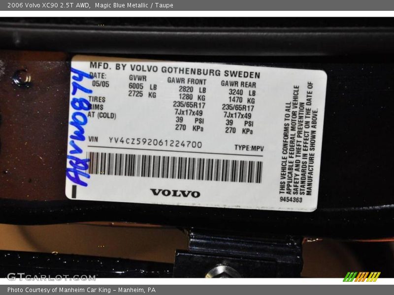 Magic Blue Metallic / Taupe 2006 Volvo XC90 2.5T AWD