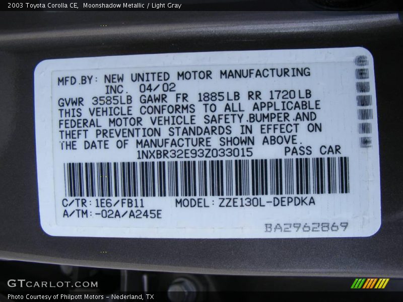 Moonshadow Metallic / Light Gray 2003 Toyota Corolla CE