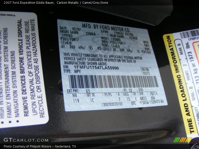 Carbon Metallic / Camel/Grey Stone 2007 Ford Expedition Eddie Bauer