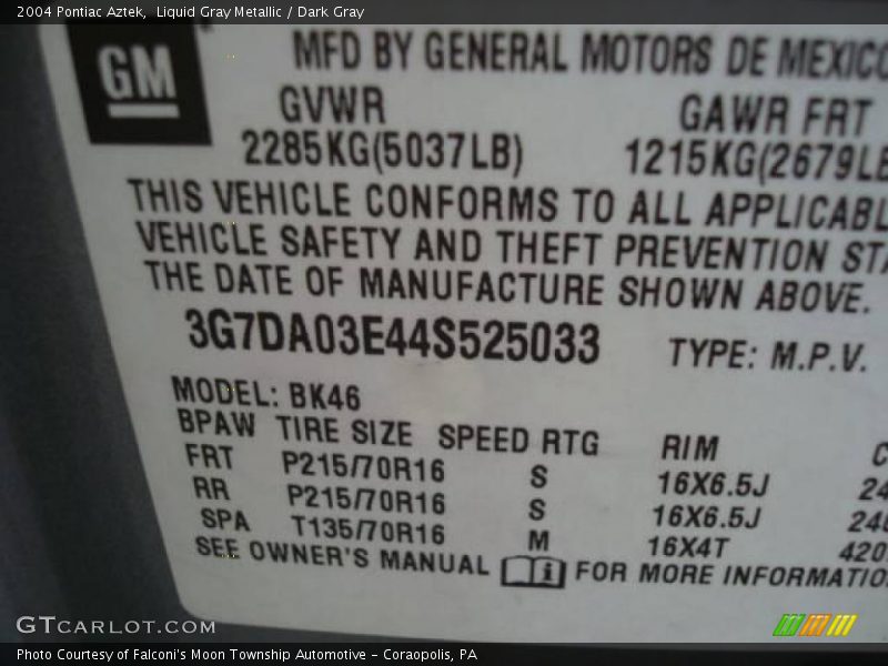 Liquid Gray Metallic / Dark Gray 2004 Pontiac Aztek