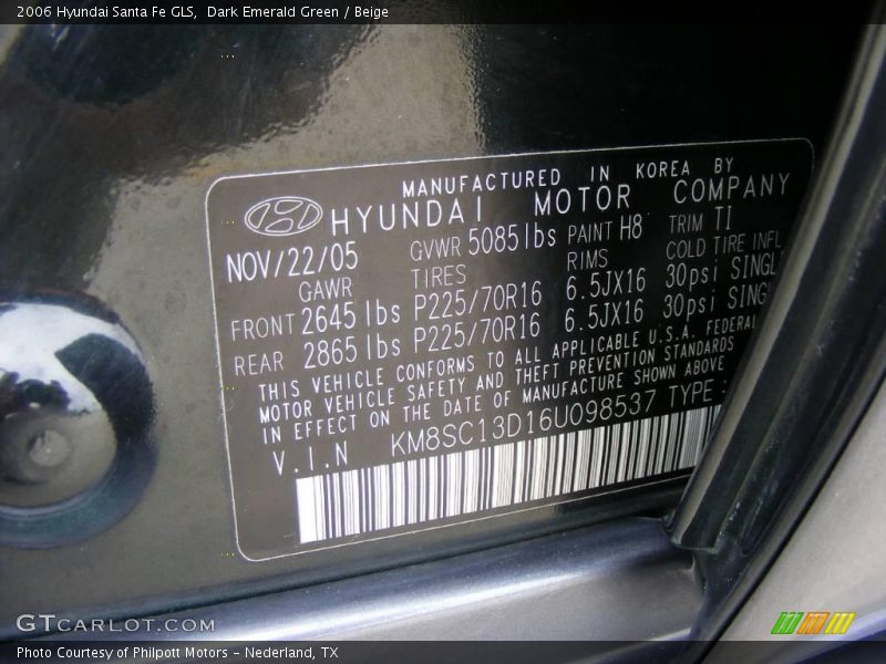 Dark Emerald Green / Beige 2006 Hyundai Santa Fe GLS