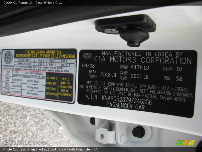 Clear White / Gray 2009 Kia Rondo LX