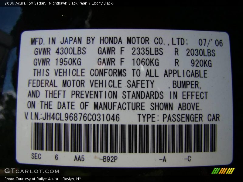 Nighthawk Black Pearl / Ebony Black 2006 Acura TSX Sedan