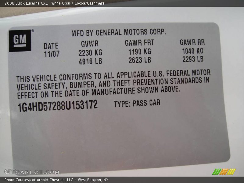 White Opal / Cocoa/Cashmere 2008 Buick Lucerne CXL