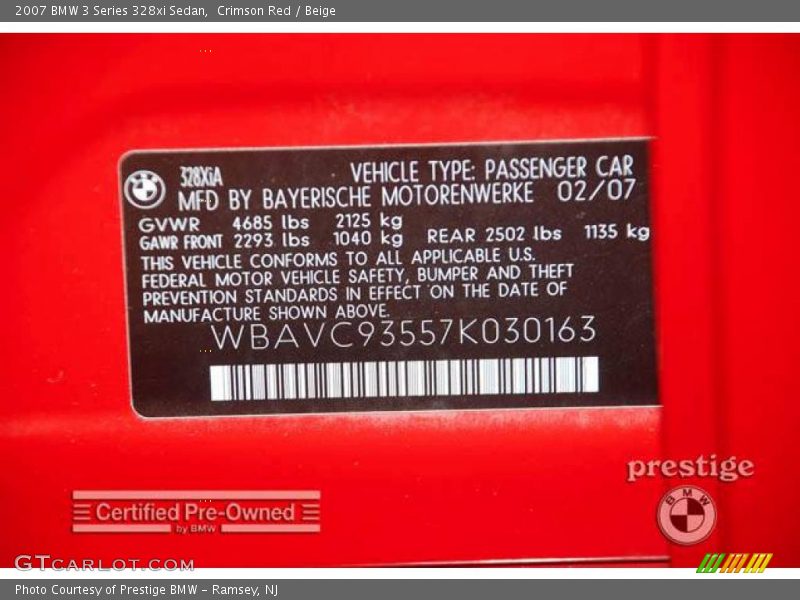 Crimson Red / Beige 2007 BMW 3 Series 328xi Sedan