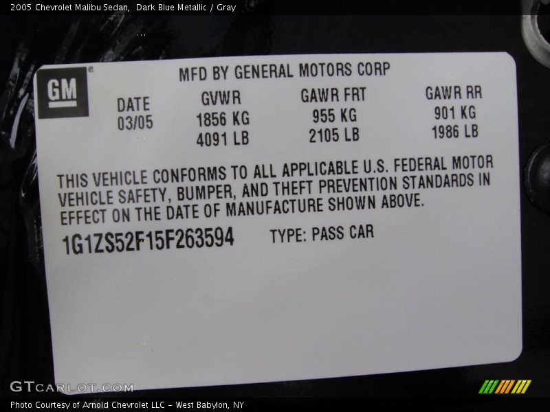 Dark Blue Metallic / Gray 2005 Chevrolet Malibu Sedan