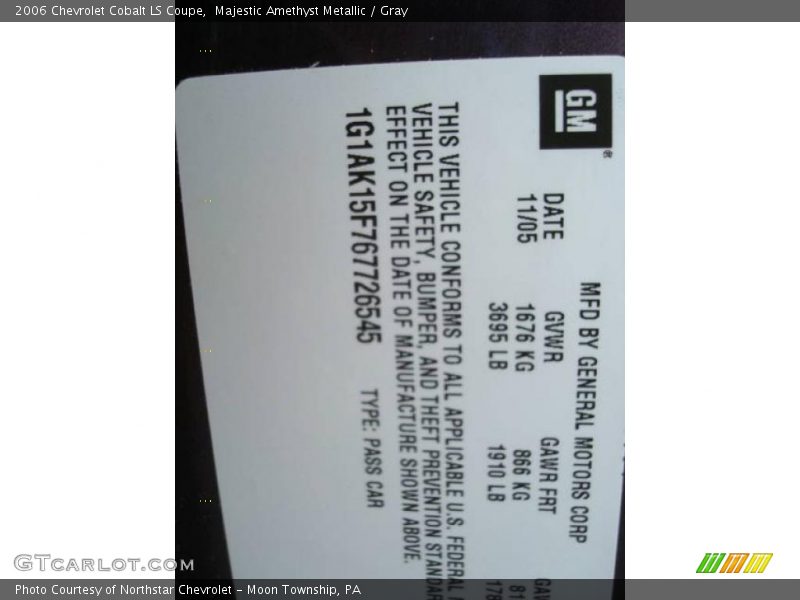 Majestic Amethyst Metallic / Gray 2006 Chevrolet Cobalt LS Coupe