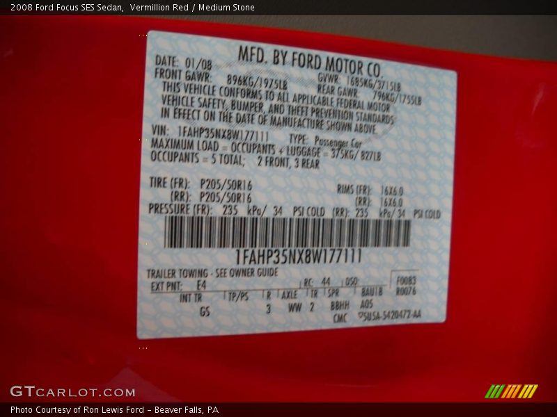 Vermillion Red / Medium Stone 2008 Ford Focus SES Sedan
