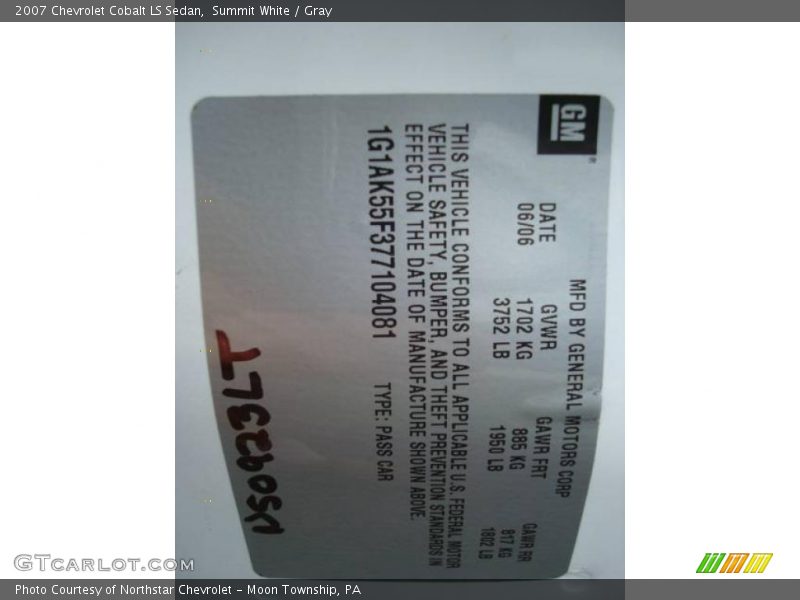 Summit White / Gray 2007 Chevrolet Cobalt LS Sedan