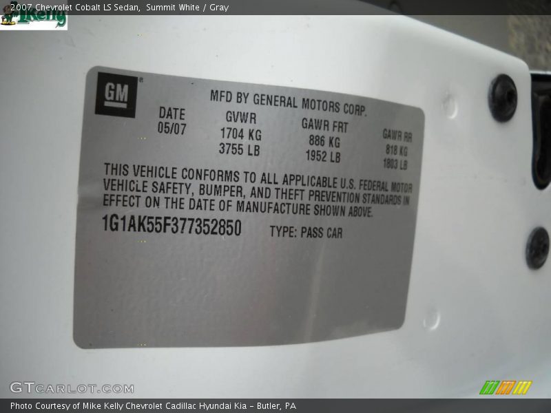 Summit White / Gray 2007 Chevrolet Cobalt LS Sedan