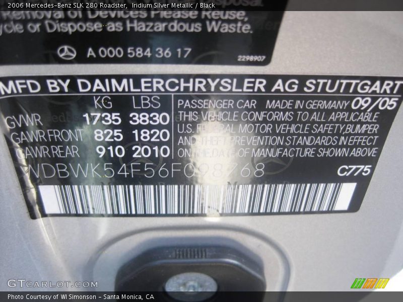 Iridium Silver Metallic / Black 2006 Mercedes-Benz SLK 280 Roadster