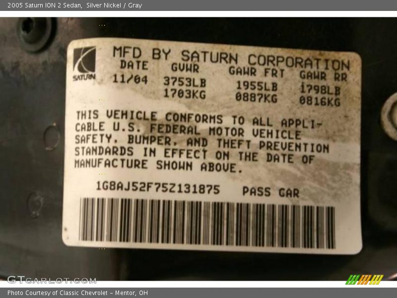 Silver Nickel / Gray 2005 Saturn ION 2 Sedan