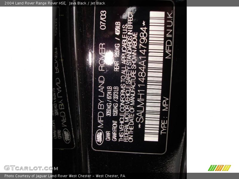 Java Black / Jet Black 2004 Land Rover Range Rover HSE