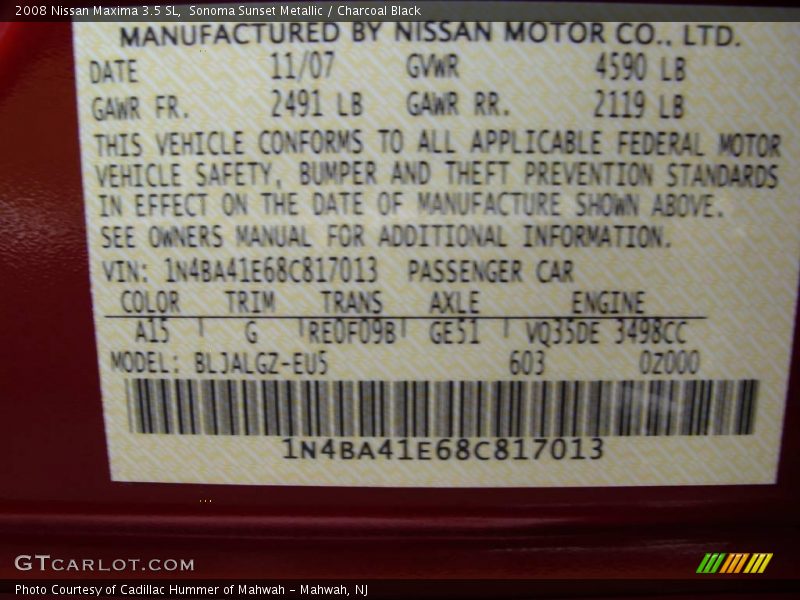 Sonoma Sunset Metallic / Charcoal Black 2008 Nissan Maxima 3.5 SL