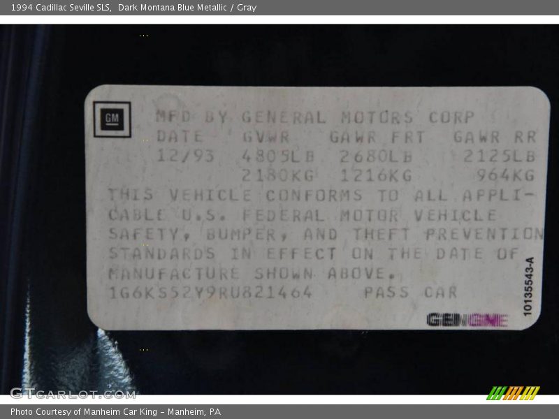 Dark Montana Blue Metallic / Gray 1994 Cadillac Seville SLS