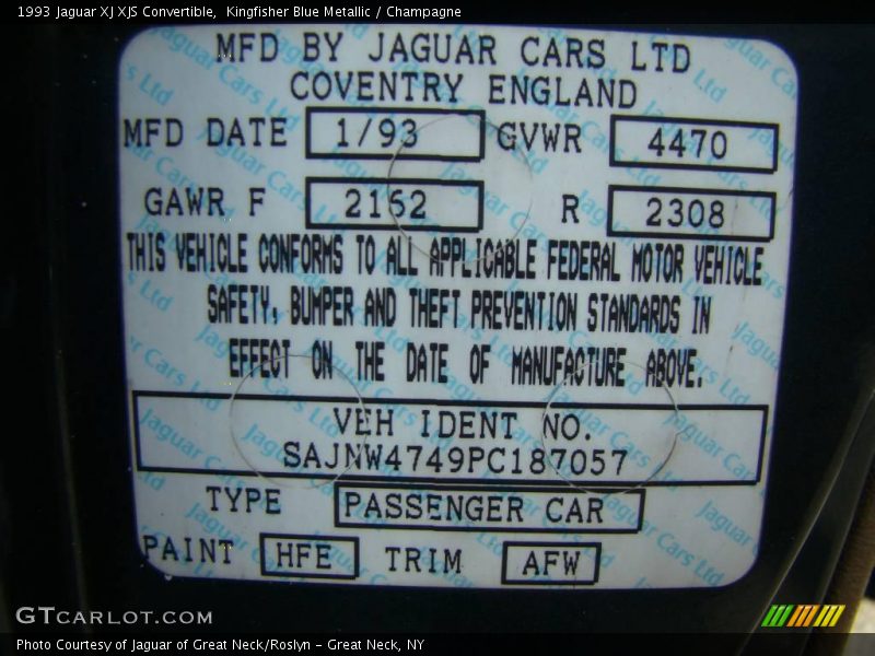 Kingfisher Blue Metallic / Champagne 1993 Jaguar XJ XJS Convertible