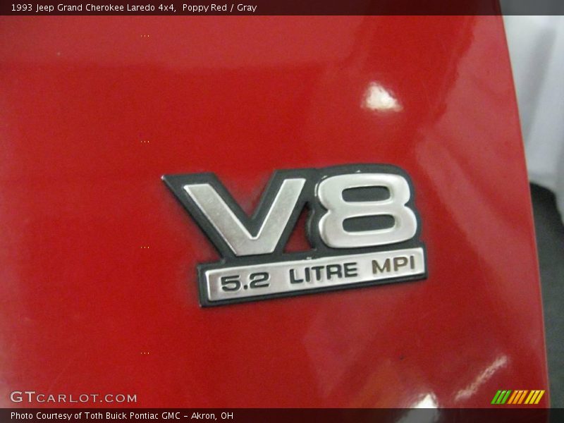 Poppy Red / Gray 1993 Jeep Grand Cherokee Laredo 4x4