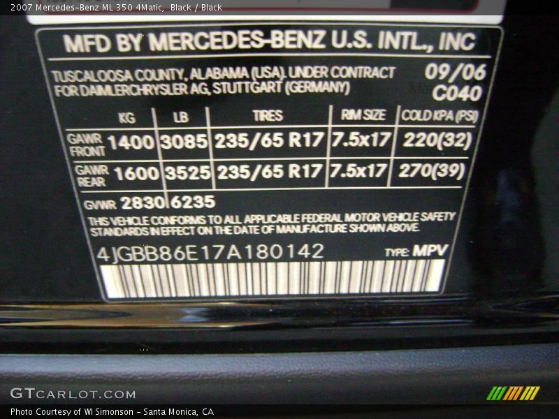 Black / Black 2007 Mercedes-Benz ML 350 4Matic
