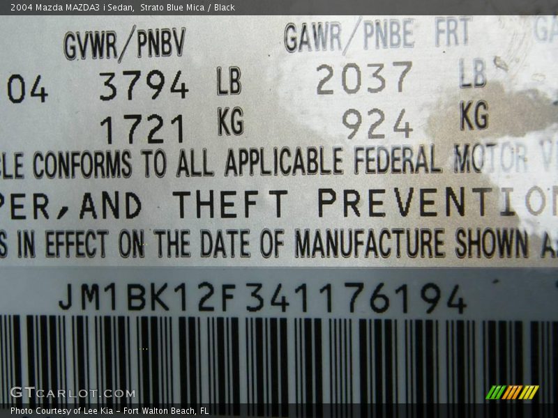 Strato Blue Mica / Black 2004 Mazda MAZDA3 i Sedan
