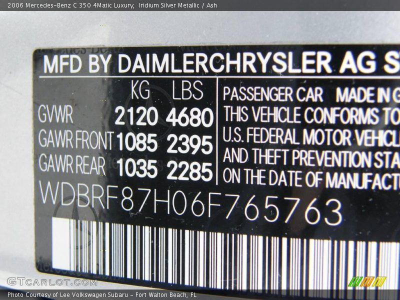 Iridium Silver Metallic / Ash 2006 Mercedes-Benz C 350 4Matic Luxury