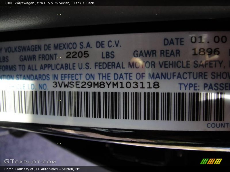 Black / Black 2000 Volkswagen Jetta GLS VR6 Sedan