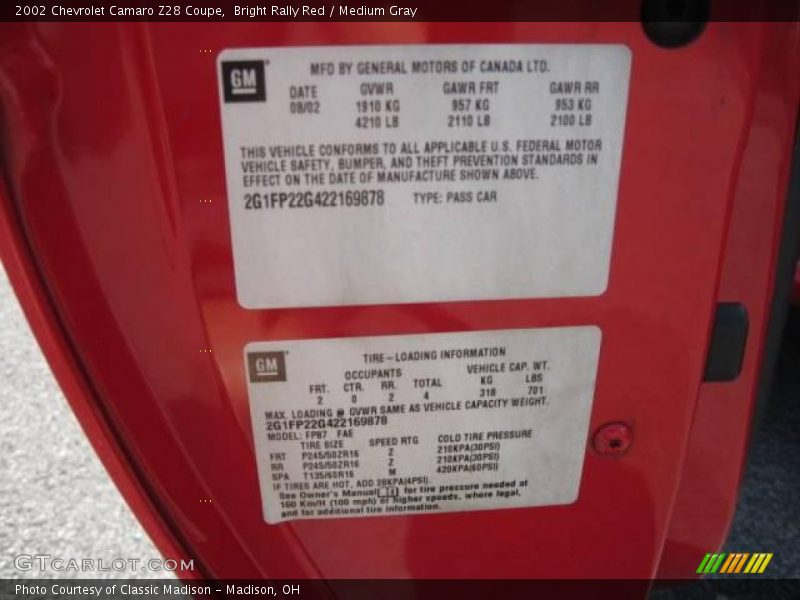 Bright Rally Red / Medium Gray 2002 Chevrolet Camaro Z28 Coupe