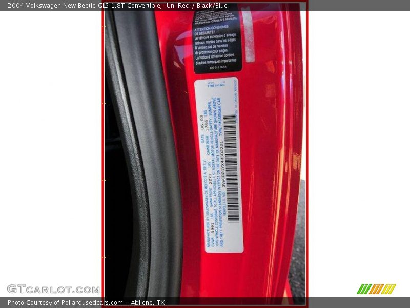 Uni Red / Black/Blue 2004 Volkswagen New Beetle GLS 1.8T Convertible