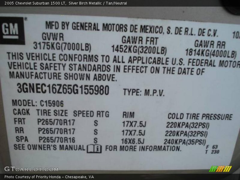 Silver Birch Metallic / Tan/Neutral 2005 Chevrolet Suburban 1500 LT