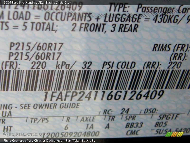 Black / Shale Grey 2006 Ford Five Hundred SEL