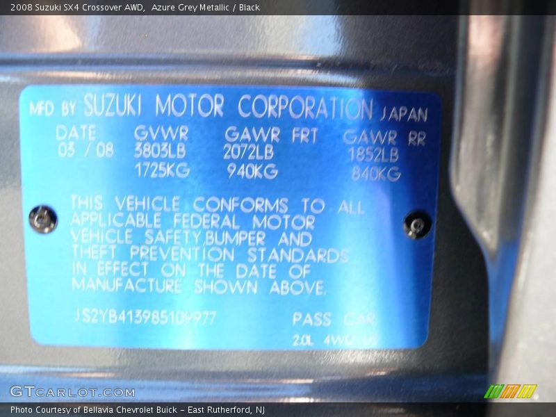 Azure Grey Metallic / Black 2008 Suzuki SX4 Crossover AWD