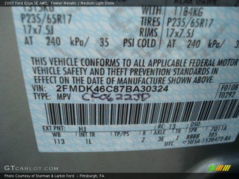 Pewter Metallic / Medium Light Stone 2007 Ford Edge SE AWD
