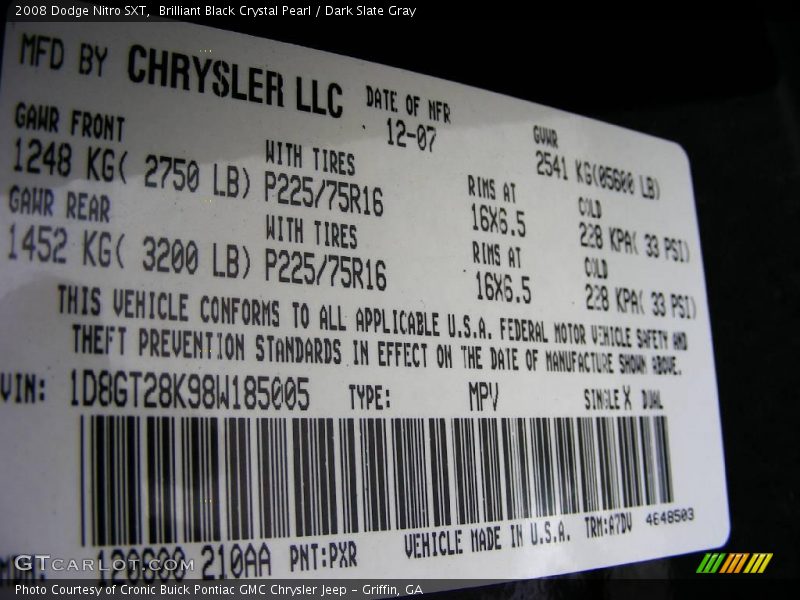 Brilliant Black Crystal Pearl / Dark Slate Gray 2008 Dodge Nitro SXT