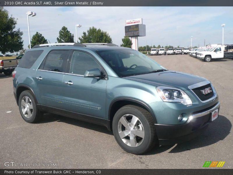 Silver Green Metallic / Ebony 2010 GMC Acadia SLT AWD