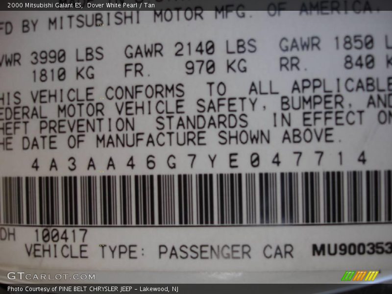 Dover White Pearl / Tan 2000 Mitsubishi Galant ES