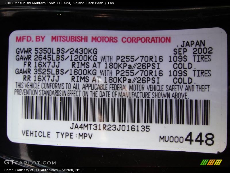 Solano Black Pearl / Tan 2003 Mitsubishi Montero Sport XLS 4x4